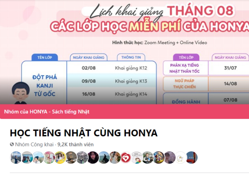 Tham gia nhóm HỌC TIẾNG NHẬT CÙNG HONYA để đăng ký các khoá tiếng Nhật online miễn phí