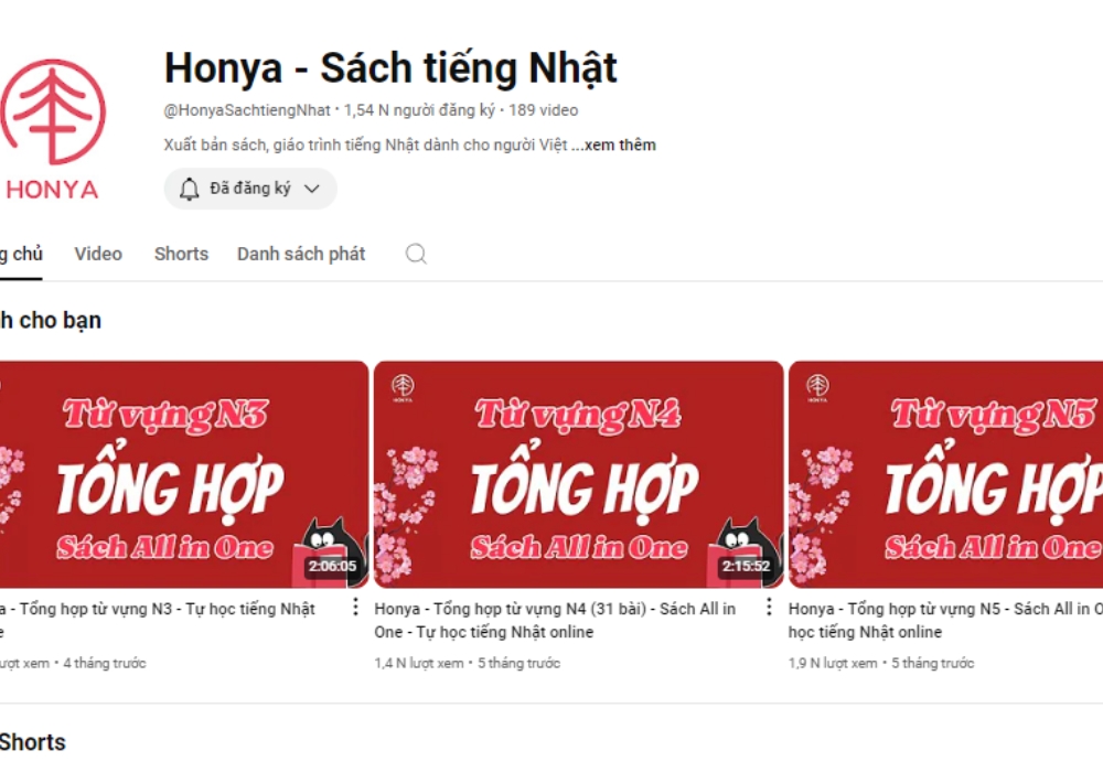 Kênh Youtube Honya - Sách tiếng Nhật với nhiều video hữu ích về tiếng Nhật