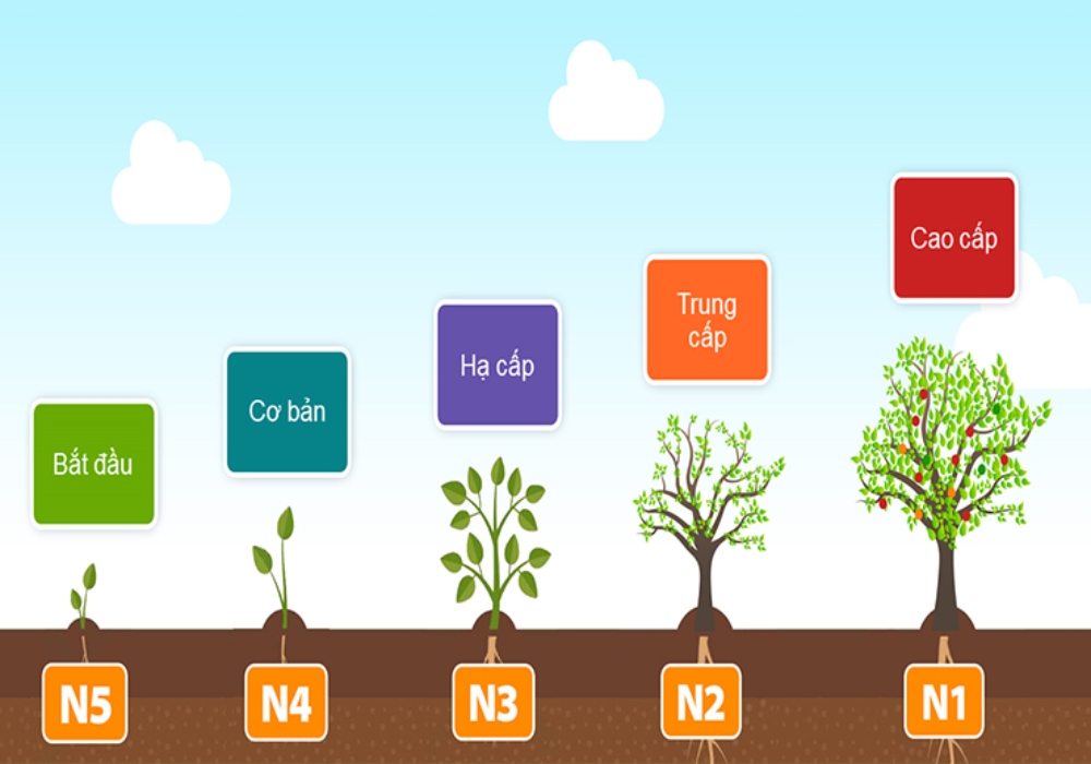 Tiếng Nhật chia ra làm 5 cấp độ từ cơ bản đến nâng cao