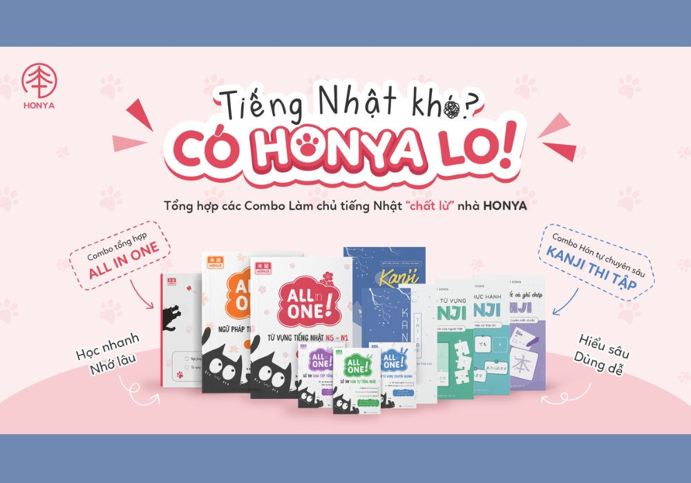 Combo sách tự học tiếng Nhật hiệu quả: All in one và Kanji thi tập nhà Honya 