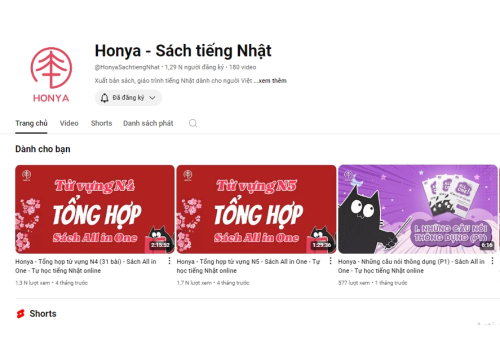 Honya - Sách tiếng Nhật là kênh Youtube học tiếng Nhật miễn phí 